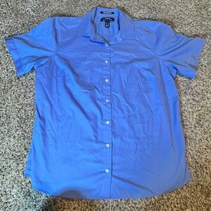 Lands End Outfitters Blue Short Sleeve Button Down Wrinkle Free Shirt Womens 18
